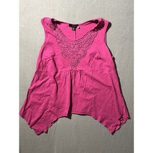 ellos Women's Pink Crochet V-Neck Sleeveless Handkerchief Hem Tunic Top Size L